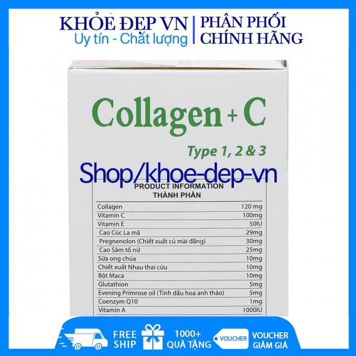 Viên uống đẹp da Collagen +C bổ sung Vitamin A E C giảm nám , tàn nhang ,sạm da Hộp 60 viên HSD 2024, collagen xoăn