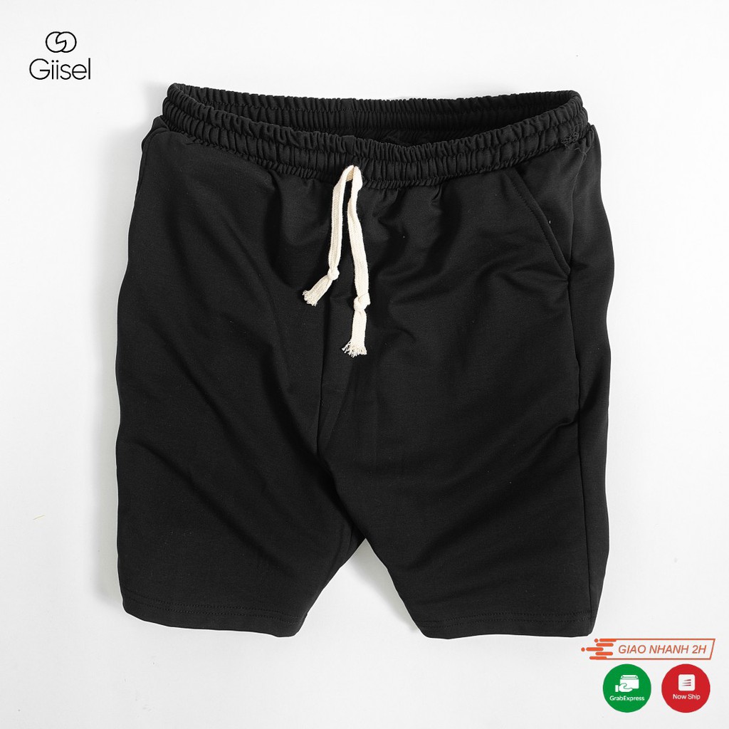 Quần short đùi thể thao nam nữ basic unisex phong cách đường phố Hàn Quốc ulzzang chất liệu nỉ da cá Giisel - Ghi và Đen