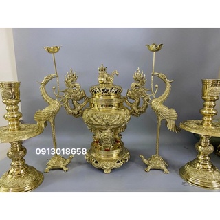 Bộ đỉnh thờ lư thờ bằng đồng nguyên chất cao 50cm bộ đỉnh thờ tam sự ngũ sự. Bộ đỉnh đồng thờ cúng đúc nổi cực đẹp