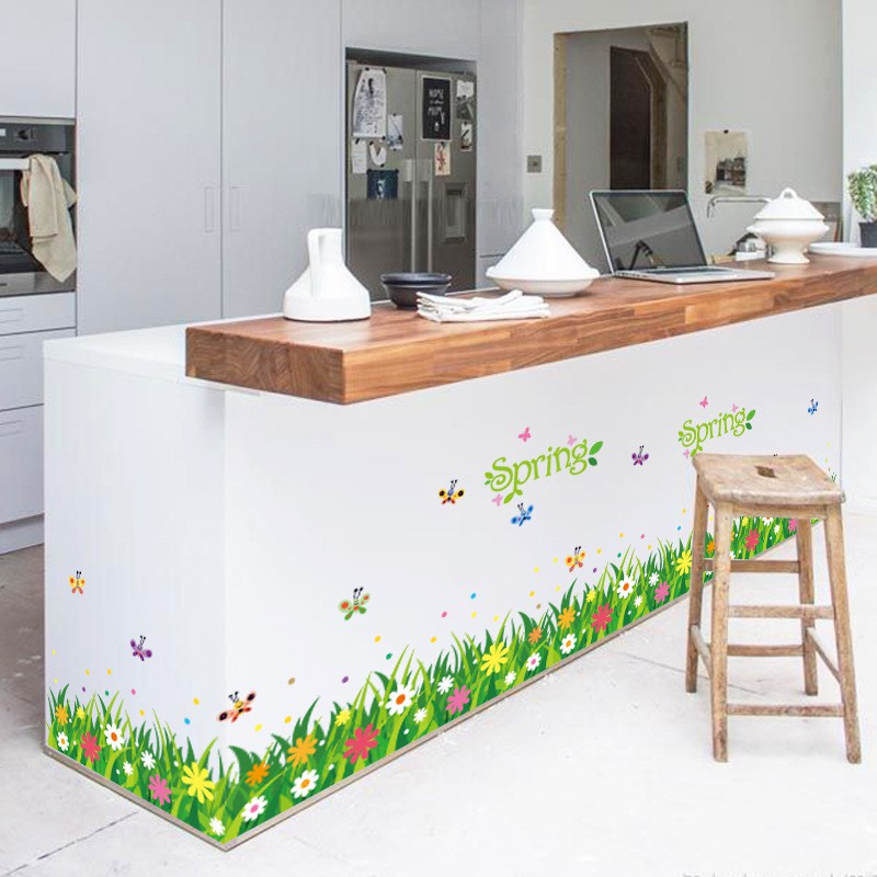 Decal dán chân tường Hoa cỏ xanh mùa xuân AmyShop DCT036 ( 60 x 134 cm)