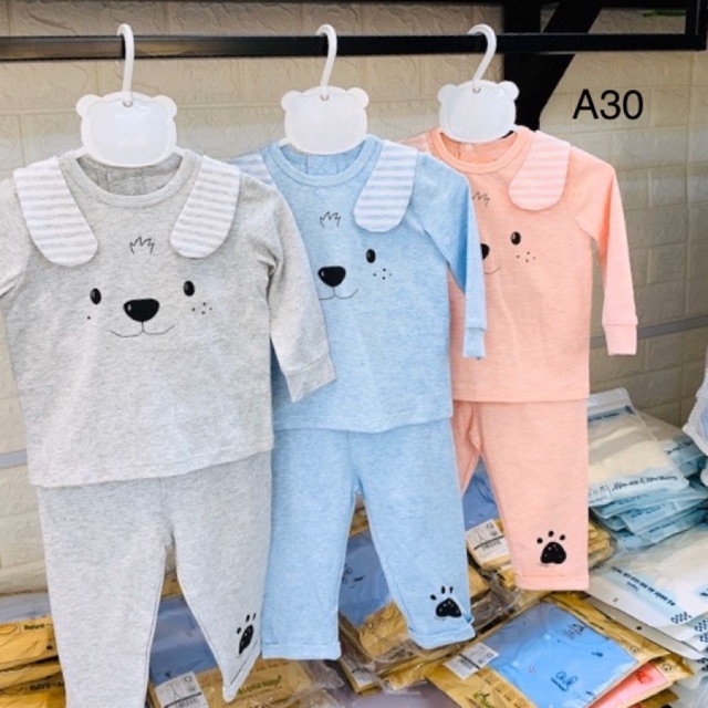 LA POMME Bộ dài tay Baby Dog cúc bấm cổ trụ sau