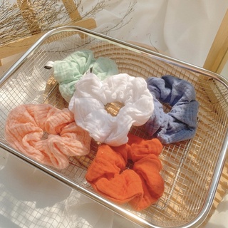 Dây buộc tóc scrunchies TIEMMAYKEOKEO chất liệu xô muslin siêu mềm tone màu pastel bản rộng dáng phồng