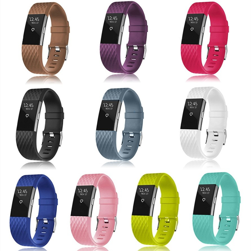 Dây đeo đồng hồ thay thế bằng silicone mềm mại 3D 10 màu sắc tùy chọn dành cho Fitbit Charge 2