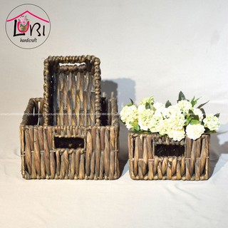 [Lubi Home] Sọt đựng đồ lục bình hình chữ nhật bộ 3 - màu nâu đan vặn dọc