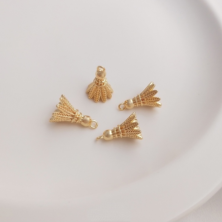 Mặt Dây Chuyền/ Khuyên Tai/ Vòng Tay/ Mặt Dây Chuyền Hình Quả Cầu Lông Bằng Đồng 14K Phối Tua Rua Màu Sắc Thủ Công Cao Cấp