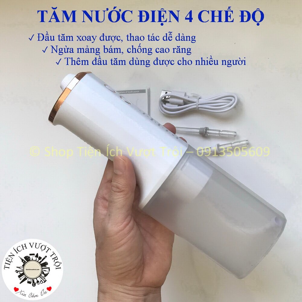 Tăm nước động cơ điện 4 chế độ cho mọi nhu cầu sử dụng, làm sạch kẽ răng, chống hình thành cao răng-Tiện Ích Vượt Trội