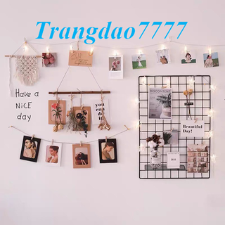 Combo Khung Hình Lưới Sắt+ Đèn Led Xài Điện Đèn Fairy Light Kẹp Hình Nghệ Thuật Trang Trí Decor