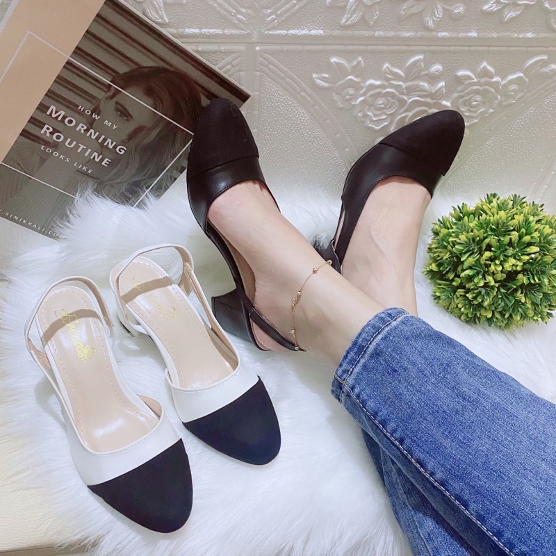 GIÀY SANDAL CAO GÓT 6p BÍT MŨI PHỐI MÀU GÓT VUÔNG KIỂU DÁNG ĐƠN GIẢN (MẪU MỚI)