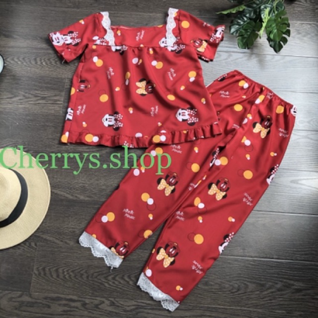 Bộ đồ ngủ tiểu thư chất voan cát lụa cộc tay quần dài  fom 55 kg trở xuống kèm ảnh video thật | BigBuy360 - bigbuy360.vn