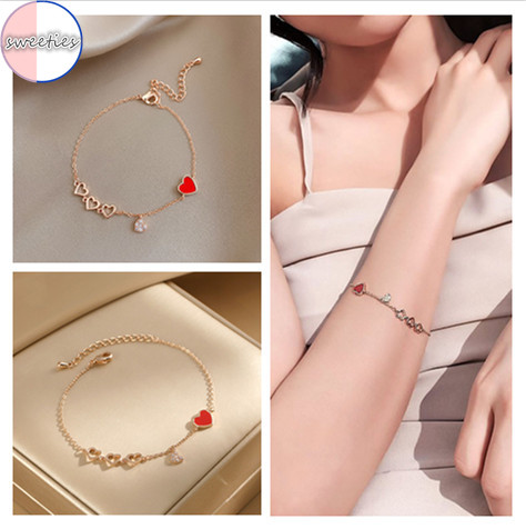 Vòng Tay Kim Loại Mặt Hình Trái Tim Phong Cách Hàn Quốc