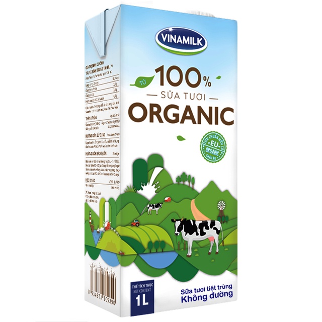 Sữa tươi tiệt trùng 100% Vinamilk Organic không đường Hộp 1L