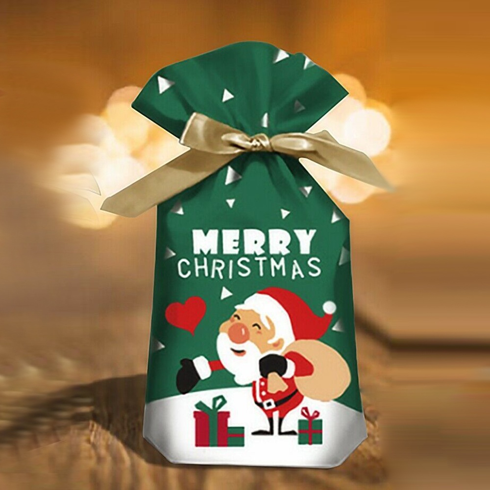 Bộ 10 chiếc túi dây rút đựng bánh kẹo 15X23CM họa tiết Giáng Sinh 2022 nhiều kiểu tùy chọn