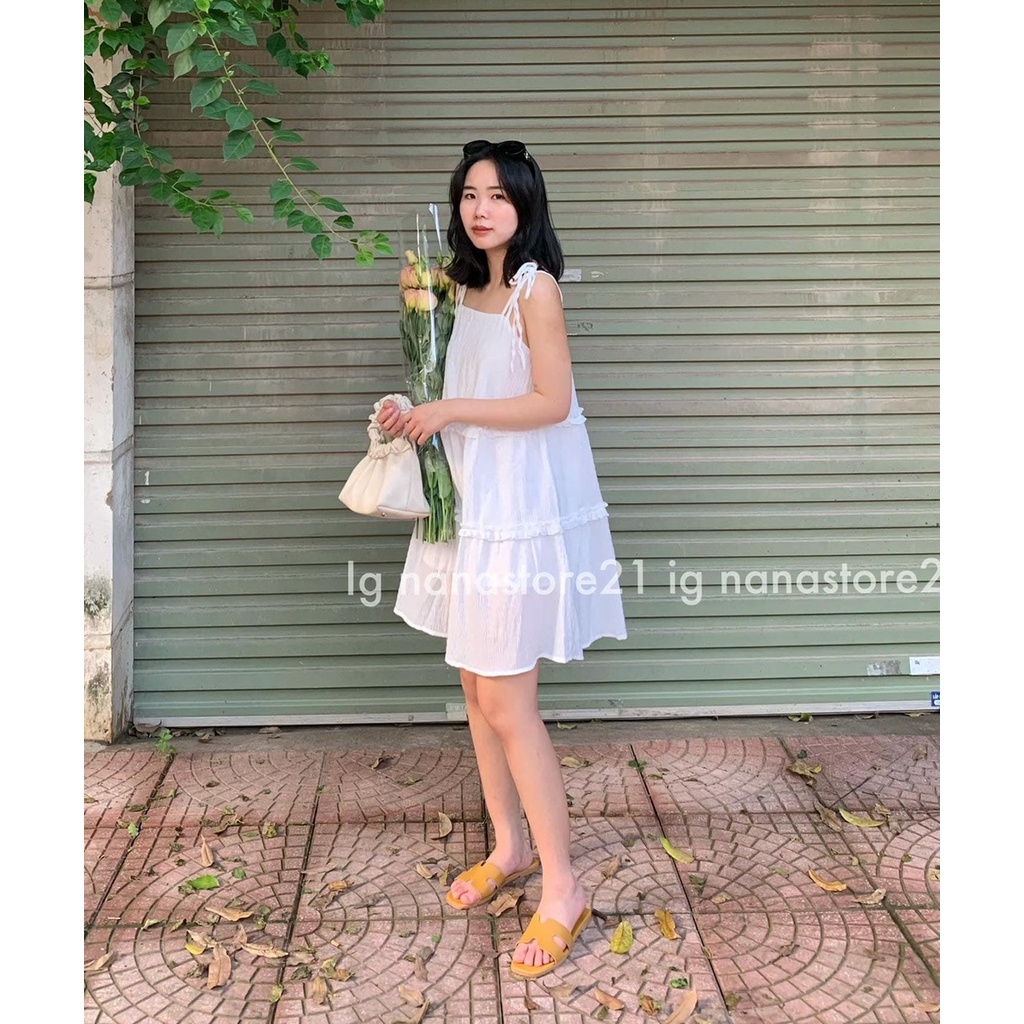 ĐẦM HAI DÂY CỘT VẢI XỐP HAI LỚP DÀY DẶN XIN XẮN - MINA DRESS