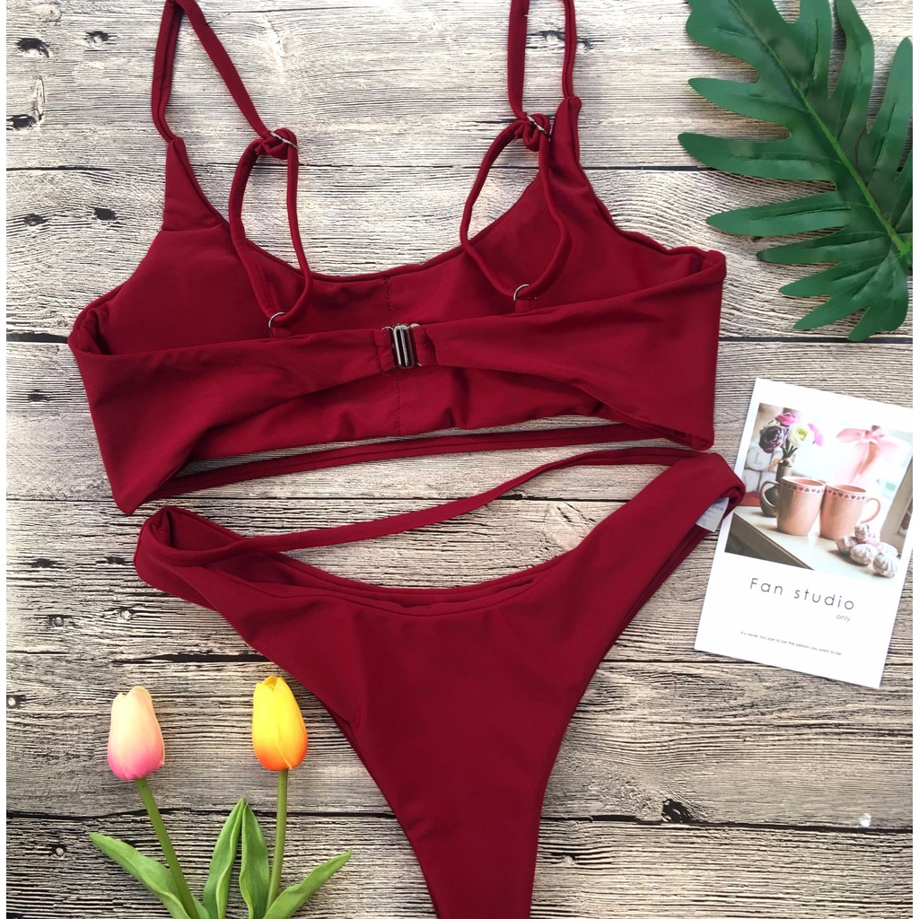 Set bikini cắt xẻ cổ U gợi cảm nhiều màu thời trang đi biển cho nữ