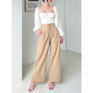 KIOBI – Quần Flared Culottes form suông dáng dài, ống loe, bản eo 7p, lai quần xếp li gấp, nửa lưng thun sau - KIQ2061B
