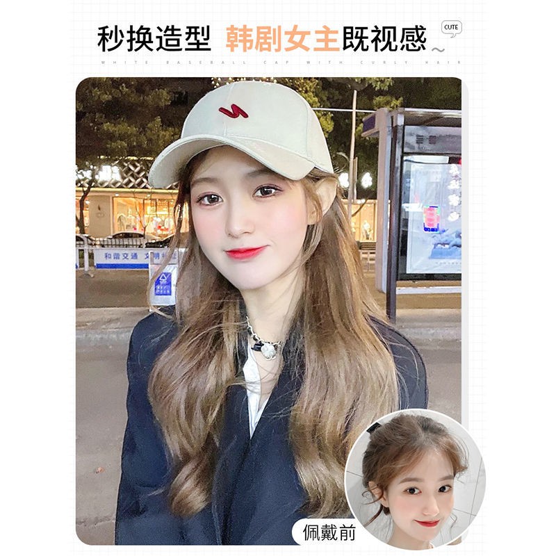 Tóc giả◊☊♤Wig female long hair cap one summer fashion mid-length curly big wavy natural full headgear