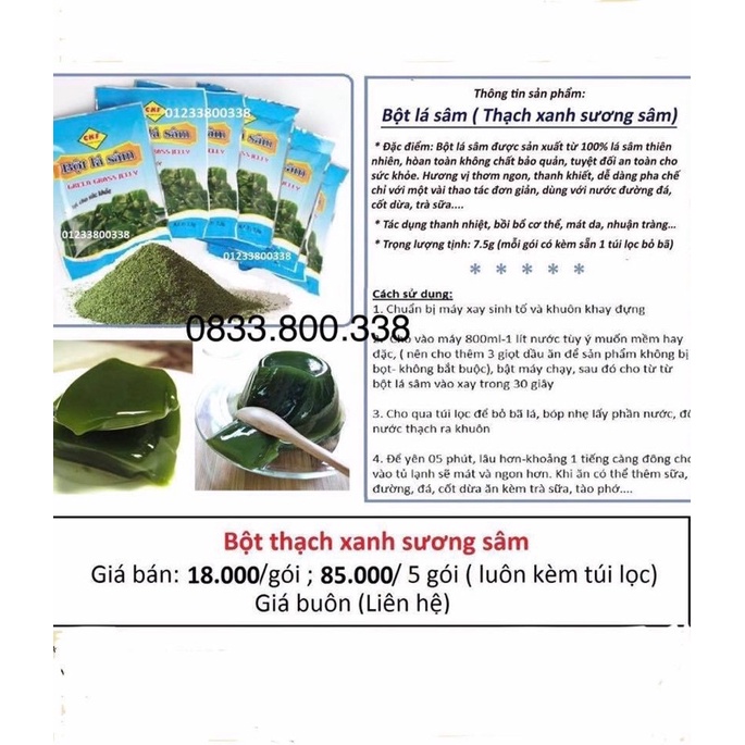 Bột Thạch Lá Sâm Nam Giao 7,5g/gói, thạch xanh, giải nhiệt, tặng công thức