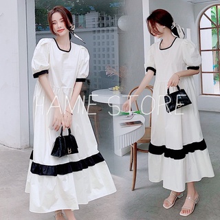 Đầm xòe trắng công chúa dáng suông dài qua gối HV021-1, váy đầm nữ tiểu thư bánh bèo babydoll bầu mặc thoải mái