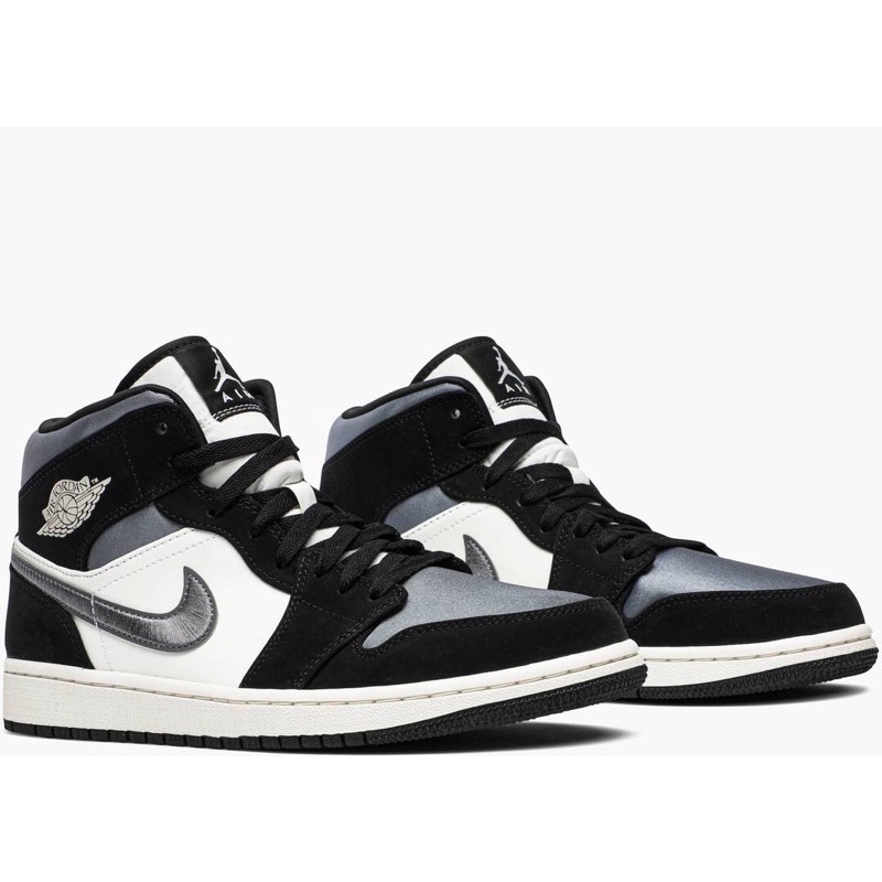 giày thể thao jordan 1 mid satin grey toe xám đen, FREESHIP - TẶNG VỚ & DUNG DỊCH VỆ SINH GIÀY