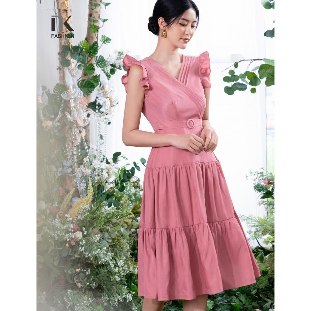 Đầm Dáng Xòe Nữ NK Fashion Thiết Kế Sát Nách Vai Bèo Thân Nhún Tầng Nữ Tính, Chất Vải Nhập Hàn Cao Cấp NKFDV2206003