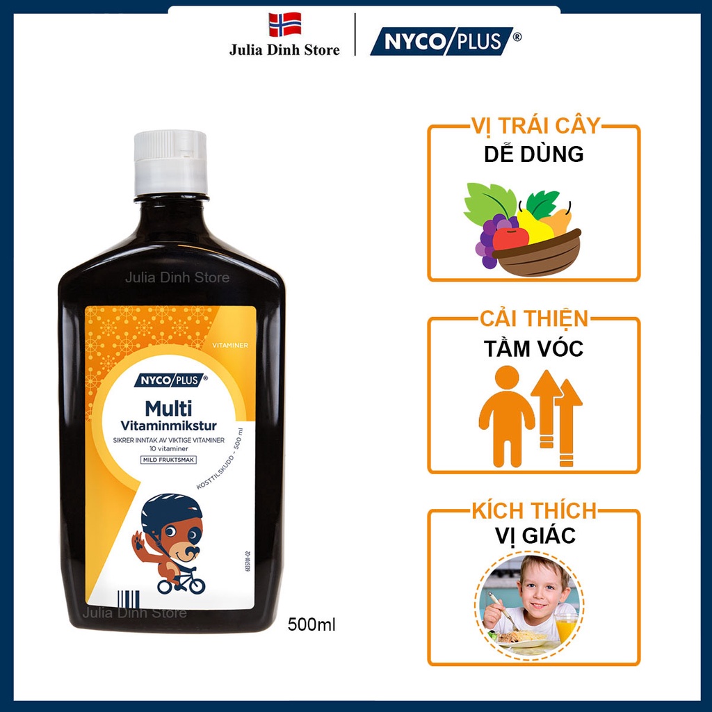 Siro ăn ngon bổ sung Vitamin NYCOPLUS BARN dành cho bé từ 3 tuổi (500ml) - nội địa Na Uy