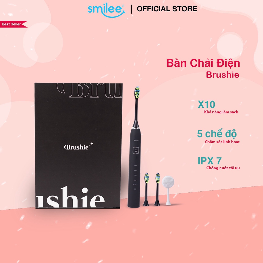 Bàn chải điện Brushie tích hợp máy rửa mặt, phù hợp mọi loại răng, da nhạy cảm, dành cho người lớn và trẻ em