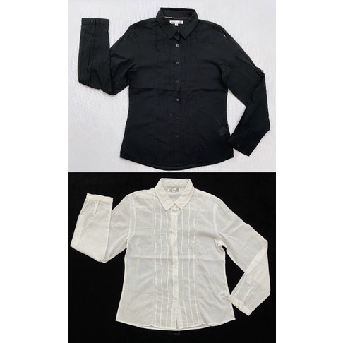 Áo sơ mi tay dài kiểu xếp ly Nino.maxx trắng/ đen (Size S-XL) - Thanh lý vnxk