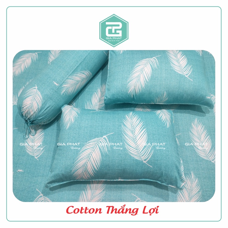 Bộ ga gối Thắng Lợi {4 món}100% Cotton chuẩn logo họa tiết Lông Vũ