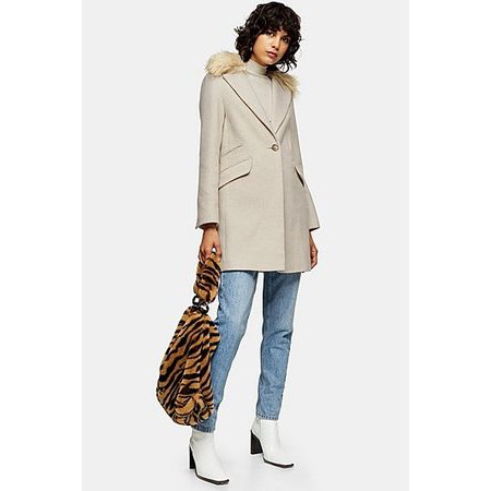 Áo khoác Portmans Herringbone Faux Fur Collar Coat