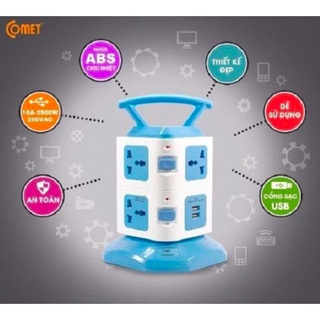 Ổ cắm điện nối dài comet ces6703 2500w dây dài 3m, 7 lỗ cắm 3 chấu, 2 cổng sạc usb
