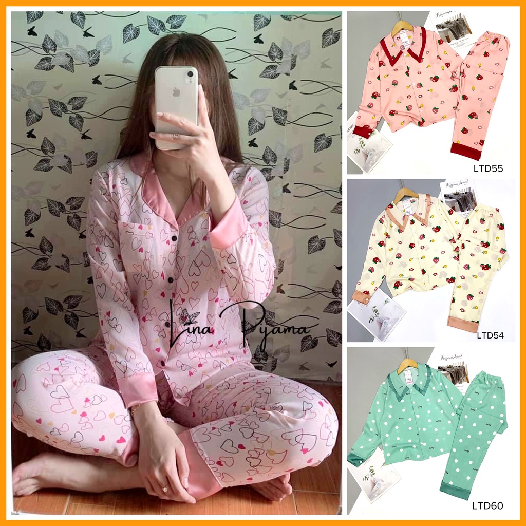 Bộ Lụa Mango Dài tay Họa Tiết Cao Cấp, Bộ Mặc Nhà Sang Chảnh Quần Có Túi Mềm Mát-  Lina Pijama