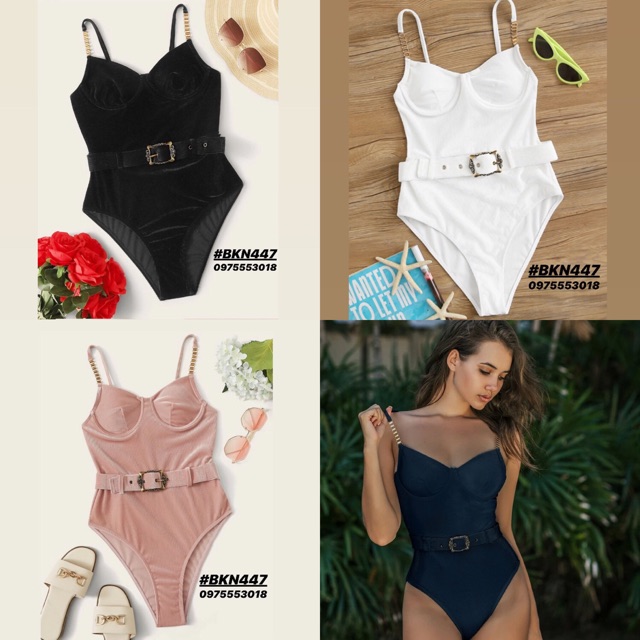 [BKN447] <ÂU> BODYSUIT NHUNG TĂM KÈM BELT RỜI QUAI XÍCH (CÓ GỌNG) | BigBuy360 - bigbuy360.vn