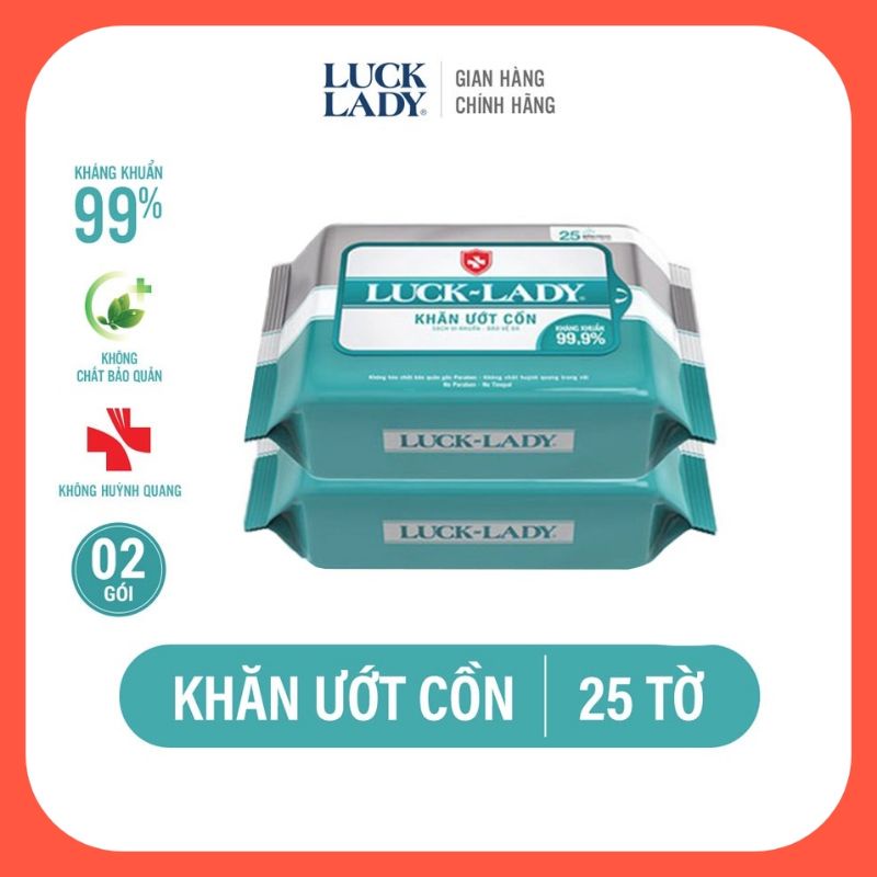 Khăn ướt Cồn Cao Cấp Lucky Lady 25 Tở Kháng Khuẩn 99,9% Không Bảo Quản