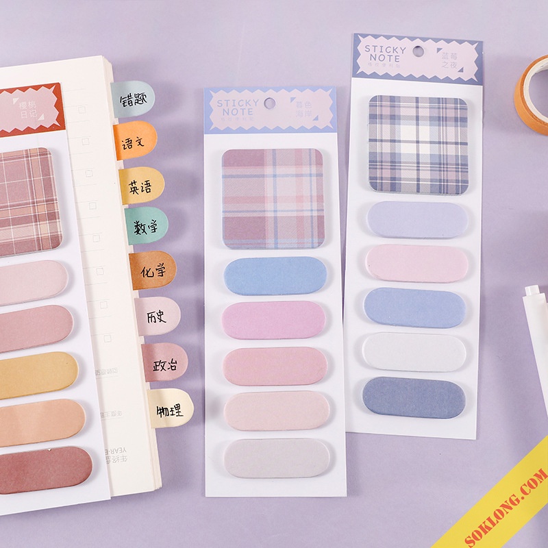 [Mã LIFEB04ALL giảm 10% tối đa 15K đơn 0Đ] Bộ 120 giấy note màu Pastel tập ghi chú caro trang trí sổ tay, planner NO04