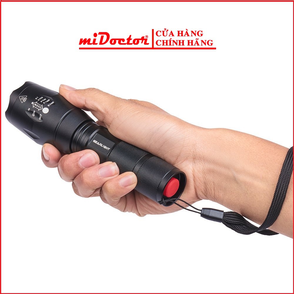 [Chính hãng] Đèn pin mini siêu sáng hộp nhựa, cầm tay cao cấp hợp kim chống nước pin có thể sạc lại Full box miDoctor