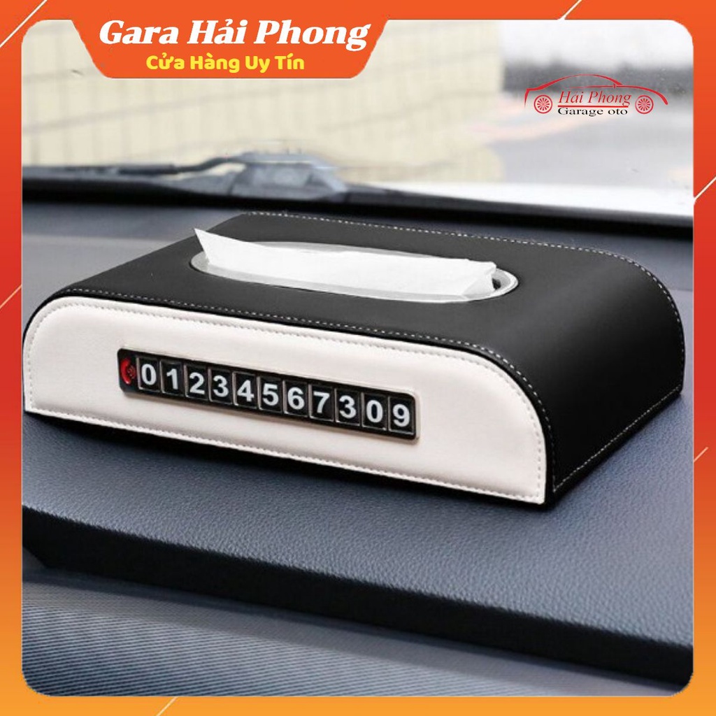 Hộp đựng khăn giấy chất liệu da trên ô tô và bàn làm việc,kèm bảng số điện thoại