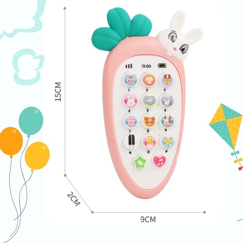 Điện Thoại Thỏ Đồ Chơi Tặng Pin Và Dây Đeo Cổ Cao Cấp Cho Bé