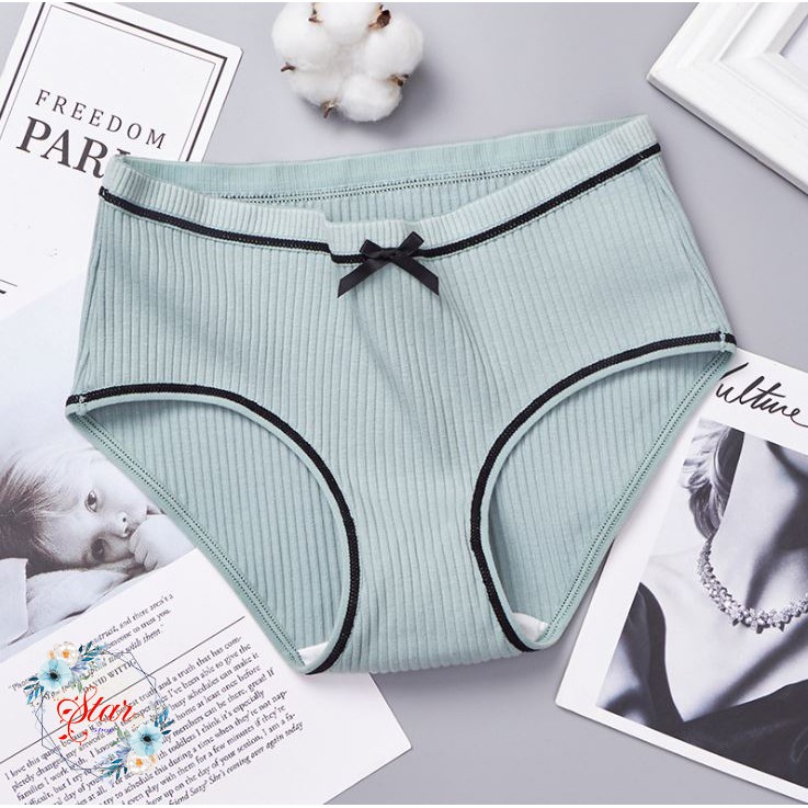 Quần lót nữ Muji cotton gân tăm phối nơ xinh F02