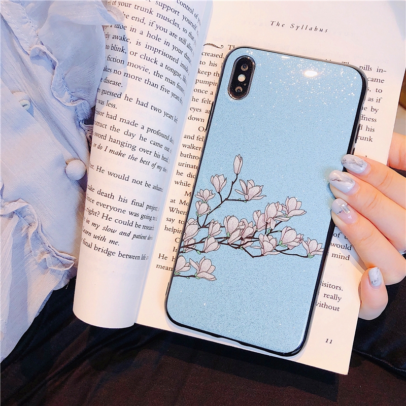 Case iPhone 5 5s 6 6s 7 8 Plus X XS / Max XR TPU Glitter Magnolia Flower Cover