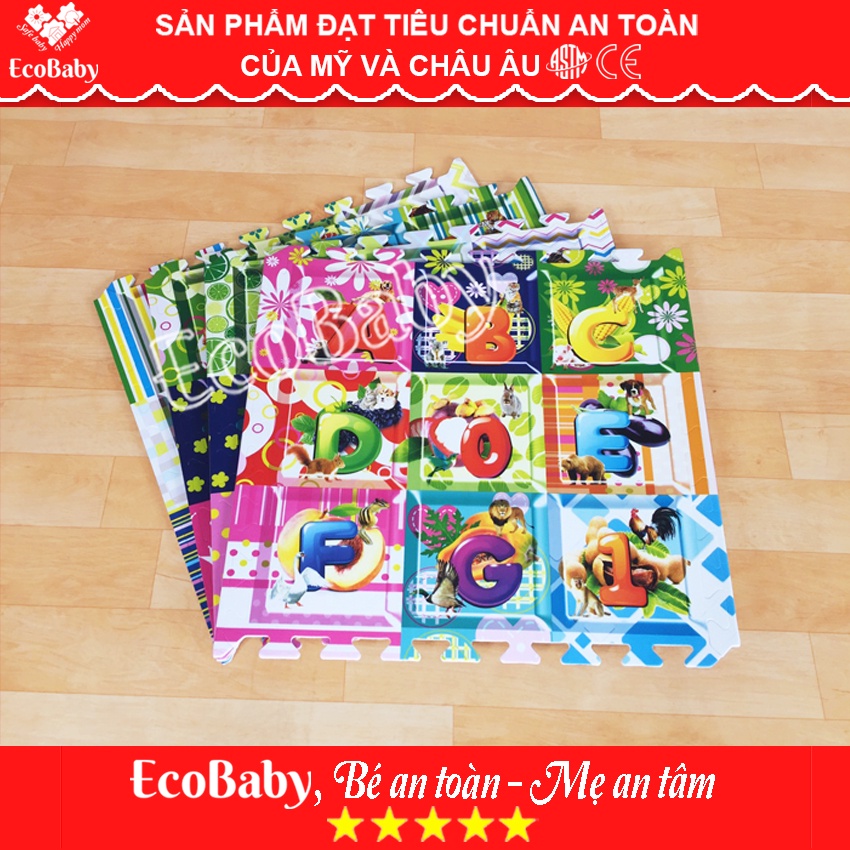 Bộ 4 Tấm Thảm Xốp Cho Bé, Thảm Chơi Lót Trải Sàn Chống Trơn Trượt Kèm Quà Tặng – 60x60cm – Hình, Chữ Và Số – EcoBaby