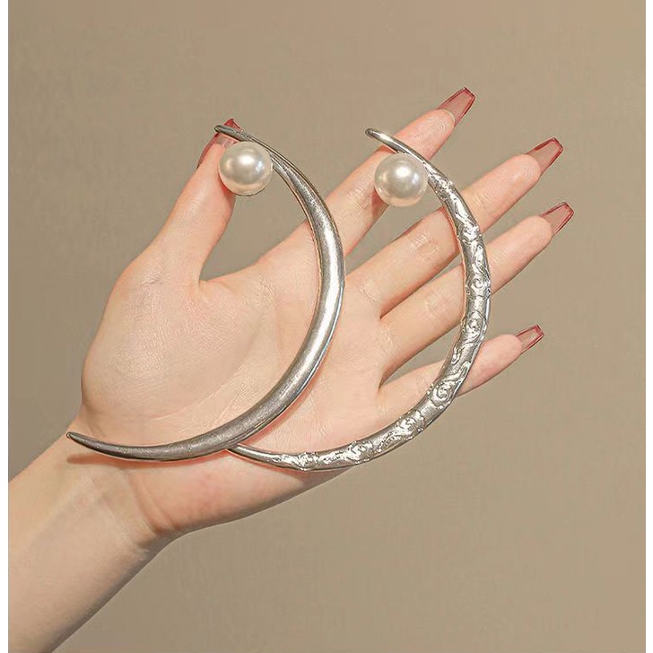 Trâm cài tóc nữ cá tính hình trăng khuyết bán nguyệt đính hạt trai ABS dùng búi tóc hằng ngày phong cách công sở vintage