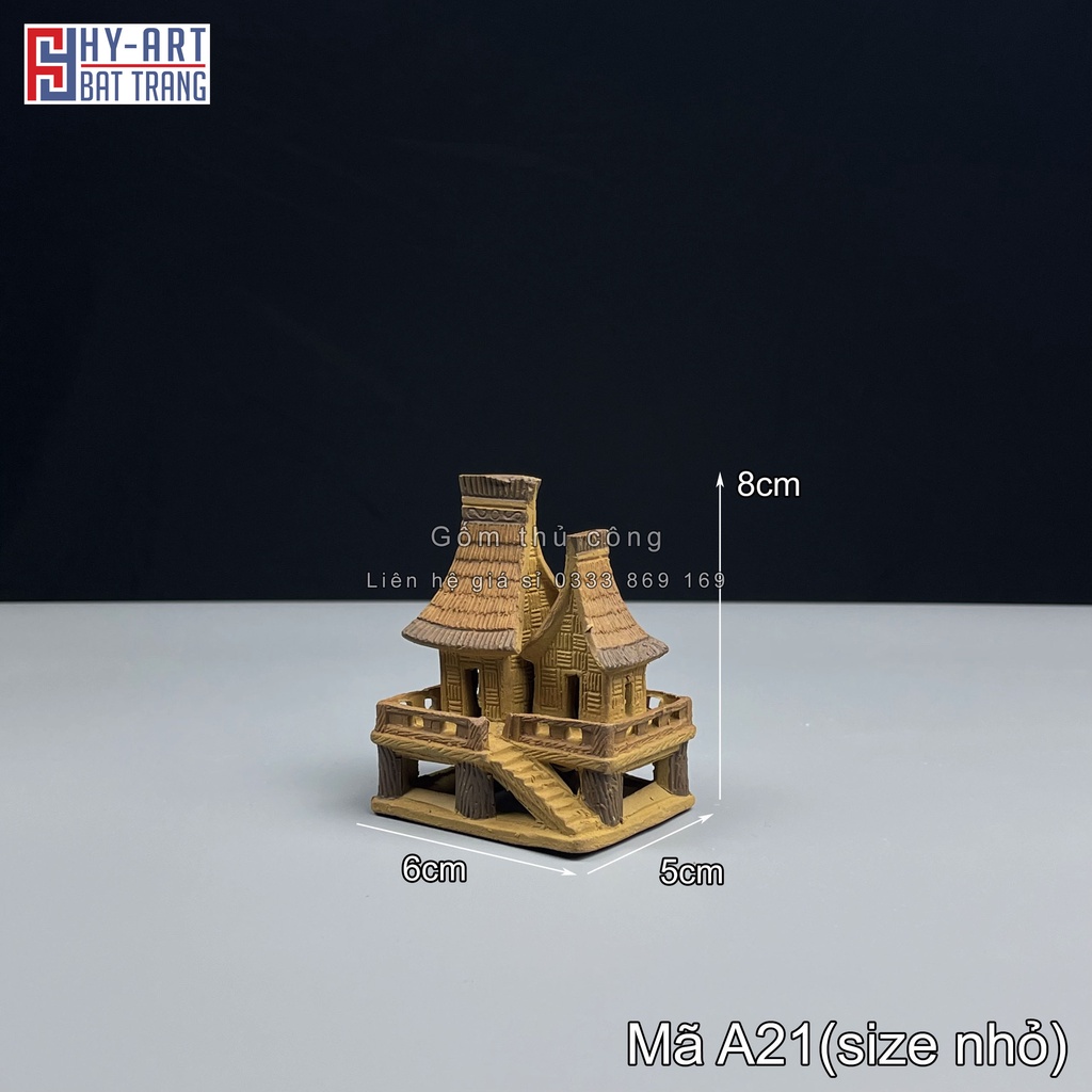 Tiểu cảnh hồ cá, bể cá cảnh, Mô hình gốm nhà rơm trang trí hòn non bộ chậu cây bonsai