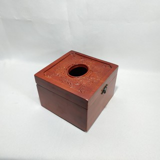 HỘP ĐỰNG GIẤY ĂN VUÔNG TRẠM KHẮC HOA HỒNG ( gỗ hương)