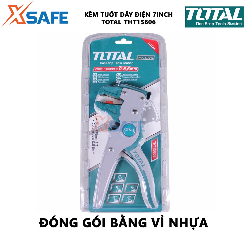 Kềm tuốt dây điện mỏ quạ TOTAL THT15606 Kìm tuốt đường kính dây 0.5mm~6mm, chất liệu 65Mn, dùng trong sửa chữa, bảo trì