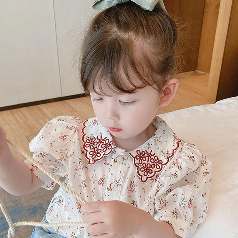 IU Áo kiểu ngắn tay họa tiết hoa thời trang mùa hè ngọt ngào cho bé gái