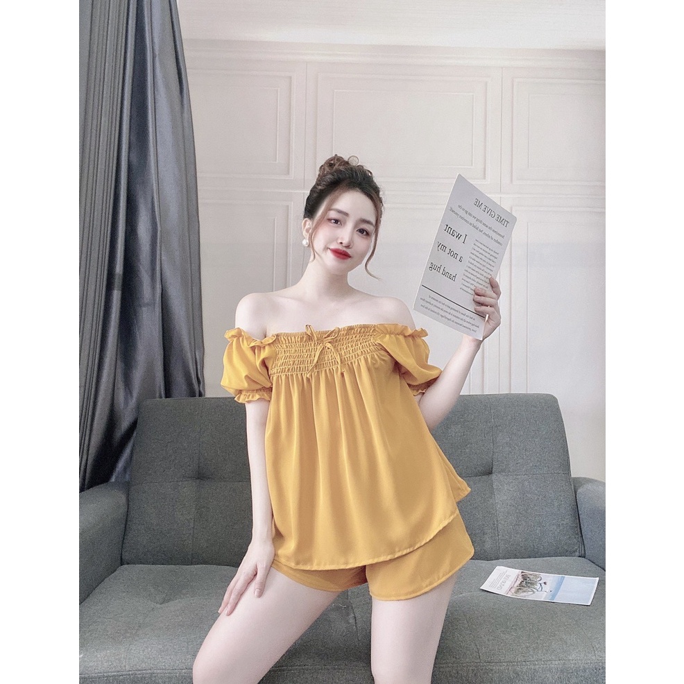 Đồ Bộ Nữ Áo Nhún Vai Chất Voan Tơ Cao Cấp NGUYEN, Đồ Mặc Nhà, Bộ Đùi Nữ Mặc Được Nhiều Kiểu Chất Mềm Mịn Xịn Xò. | BigBuy360 - bigbuy360.vn