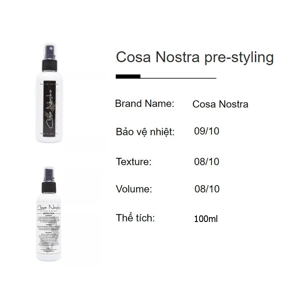 [TEM CHỐNG GIẢ] Xịt dưỡng tóc tạo phồng COSA NOSTRA Pre-Styling 100ML
