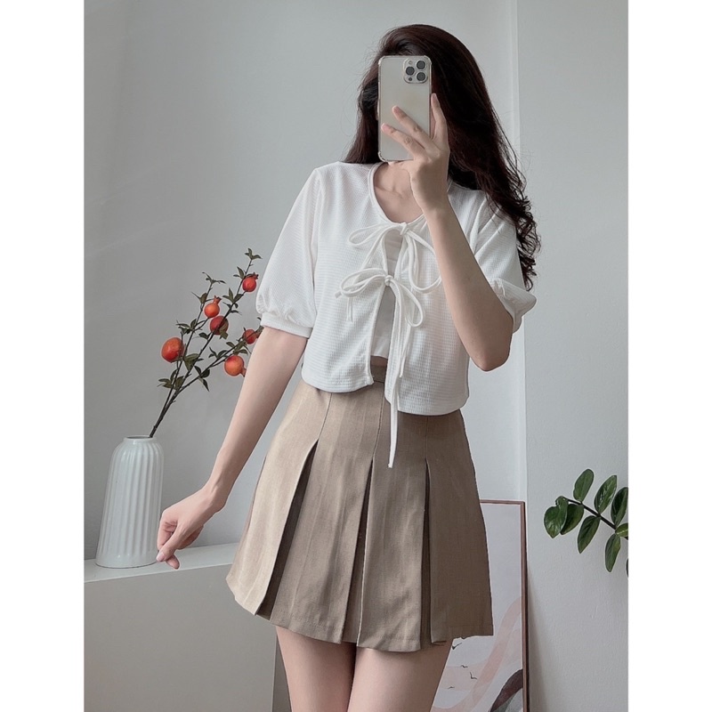 [HÀNG SẴN]ÁO CROTOP THUN TĂM CỘT NƠ CỘC TAY 275 SIÊU XINH