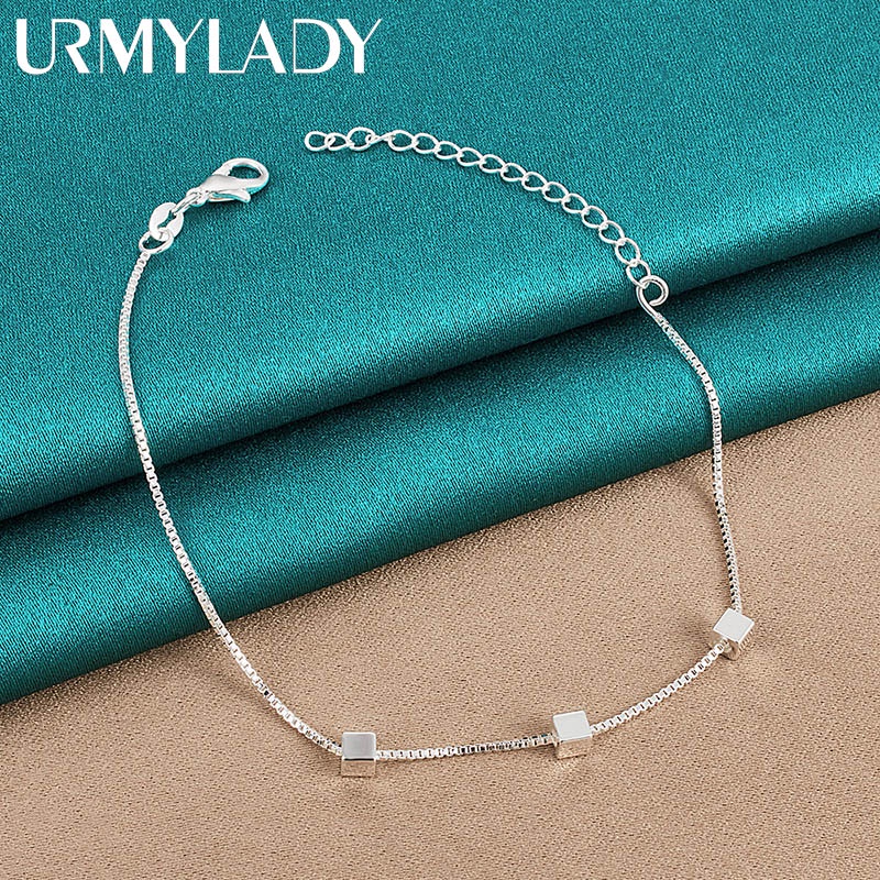 Vòng Tay Mạ Bạc 925 Dạng Trượt Mặt Vuông 4mm Thời Trang Cho Nữ
