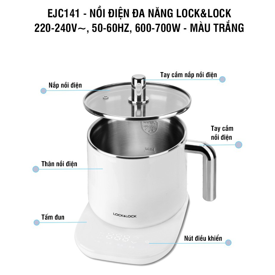 [Mã ELLOCKWL5 giảm 10% đơn 500K ] Nồi điện đa năng Lock&amp;Lock màu trắng EJC141